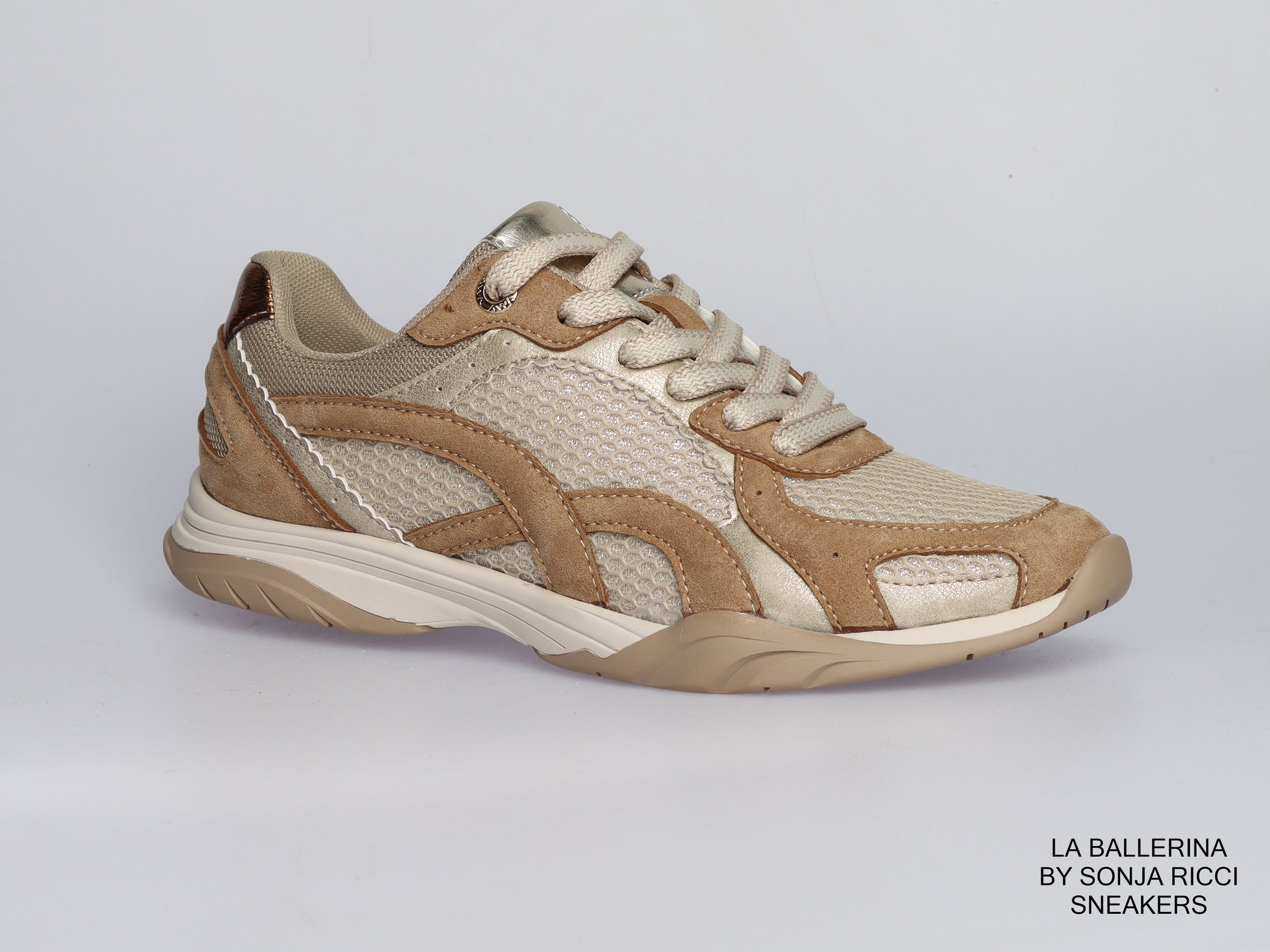 Damen Sneaker aus Veloursleder mit Mesh in Beige | LA BALLERINA | Art. W25958