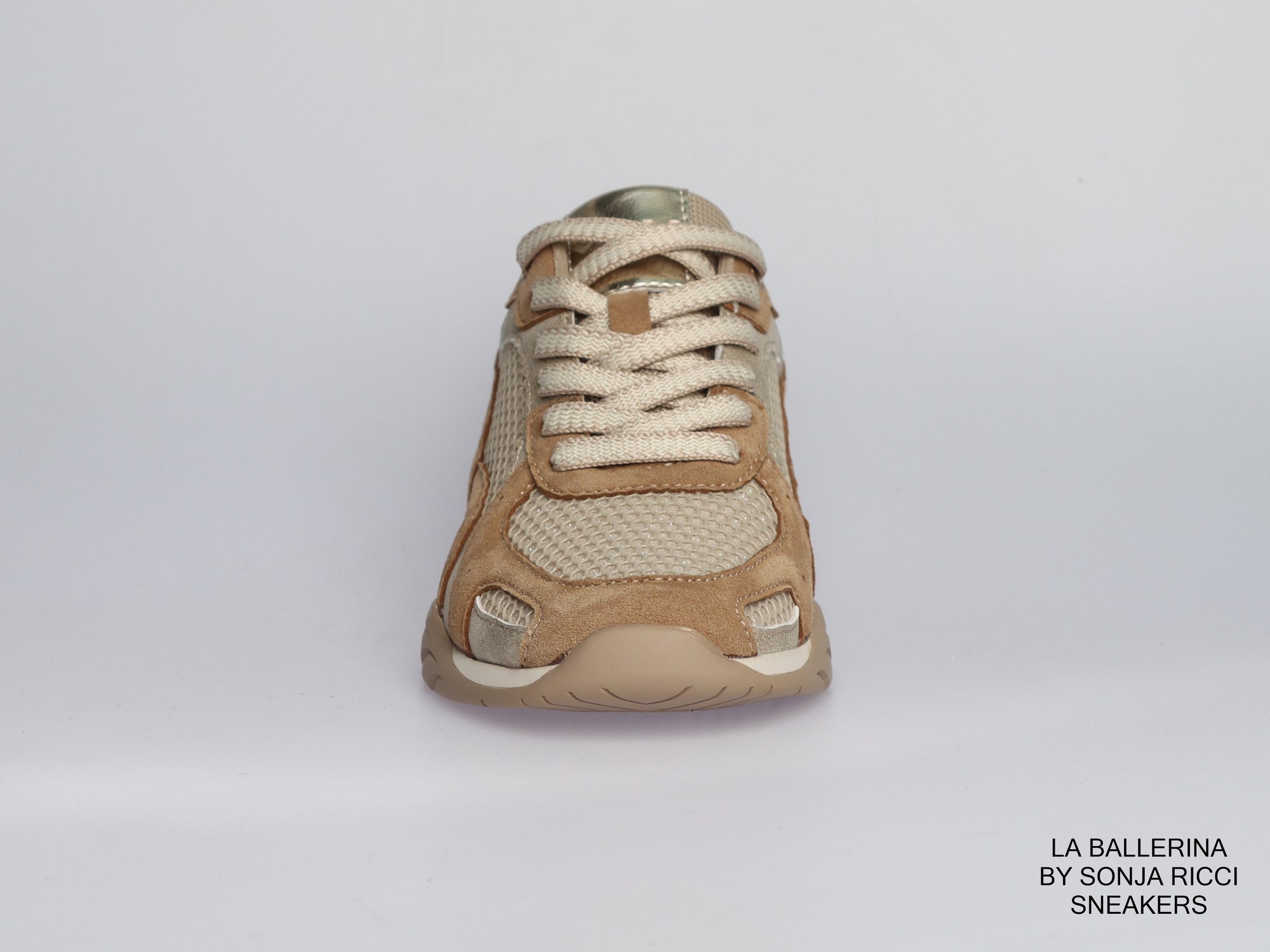 Damen Sneaker aus Veloursleder mit Mesh in Beige | LA BALLERINA | Art. W25958