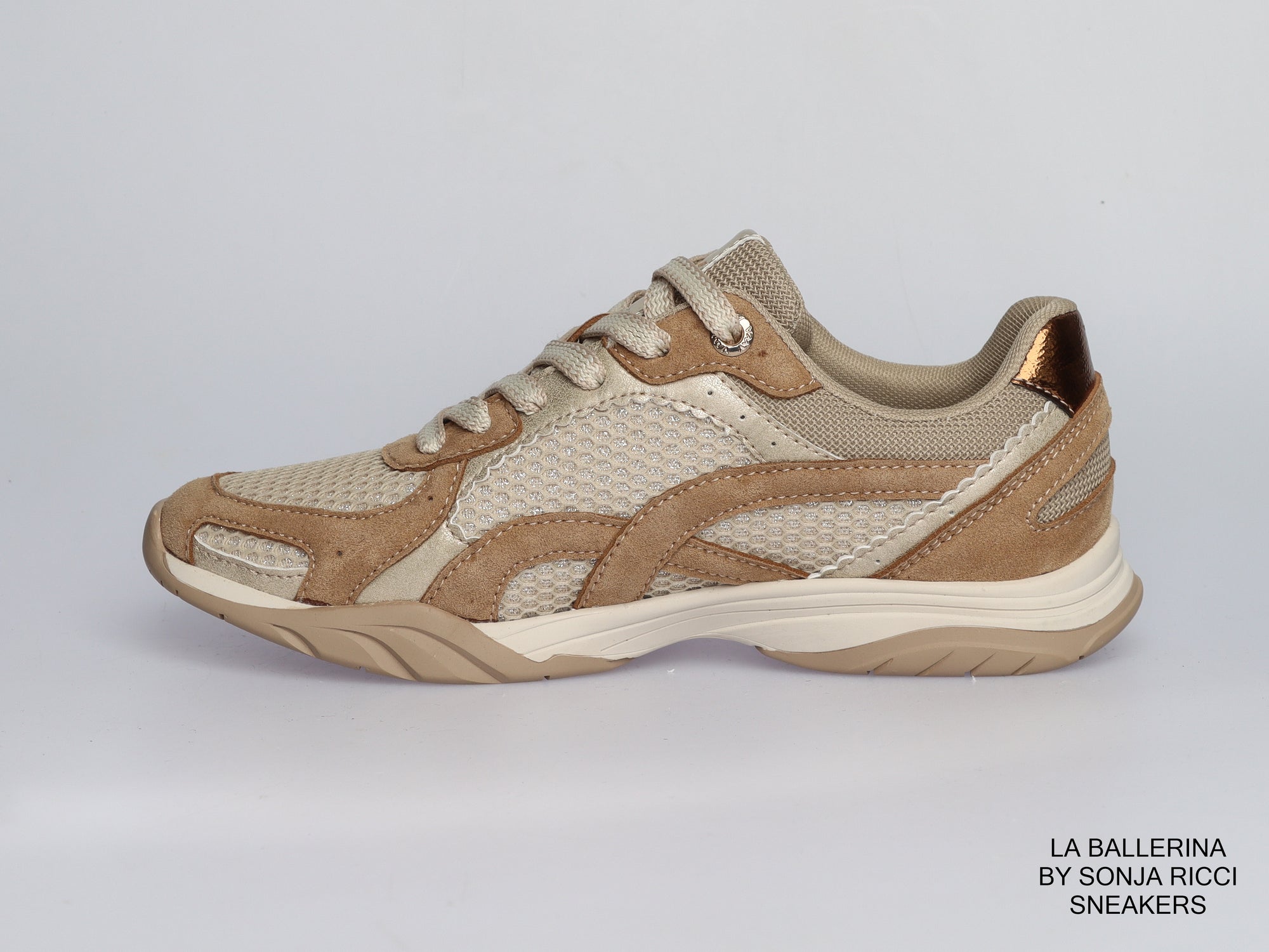 Damen Sneaker aus Veloursleder mit Mesh in Beige | LA BALLERINA | Art. W25958