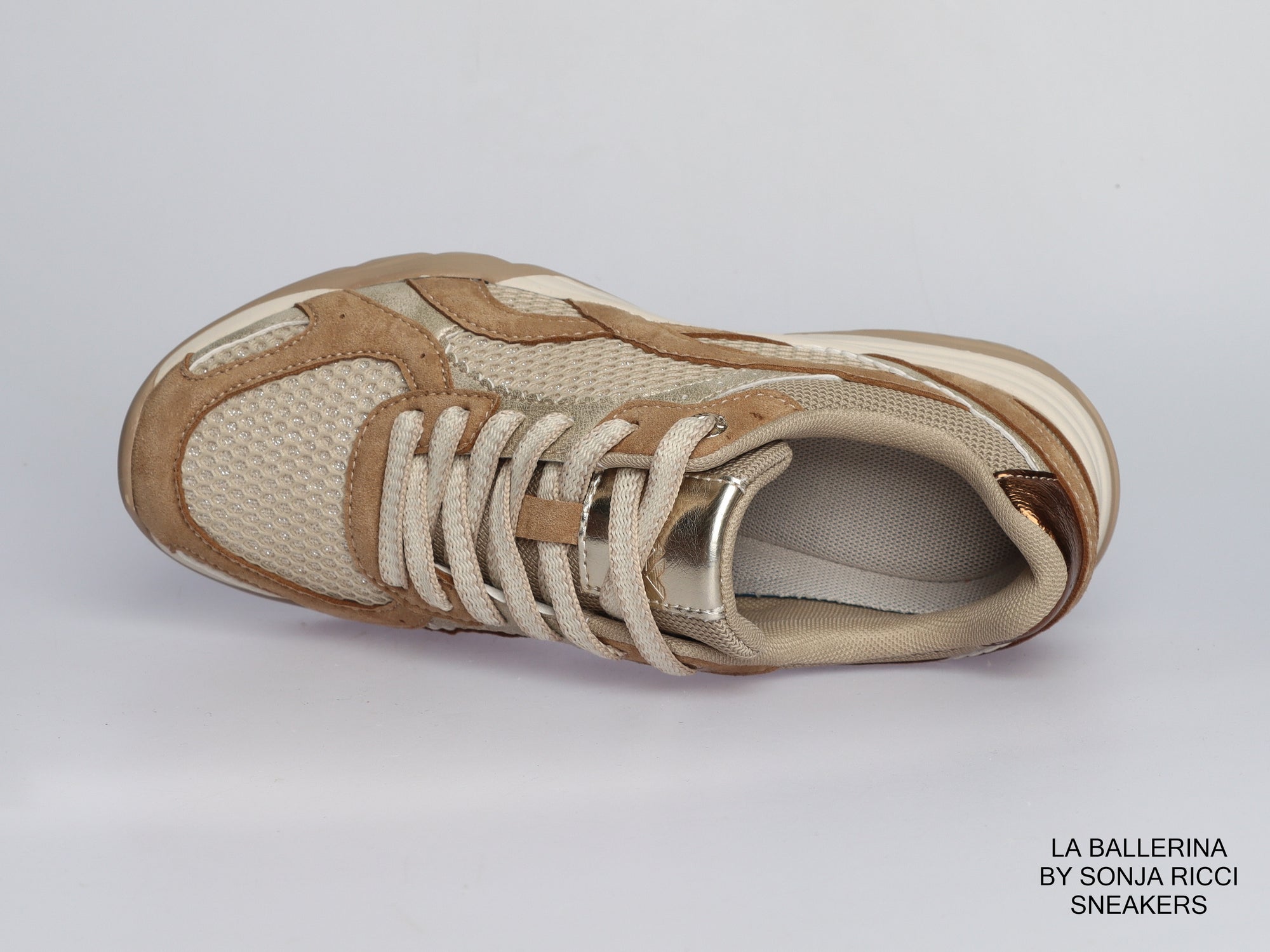 Damen Sneaker aus Veloursleder mit Mesh in Beige | LA BALLERINA | Art. W25958
