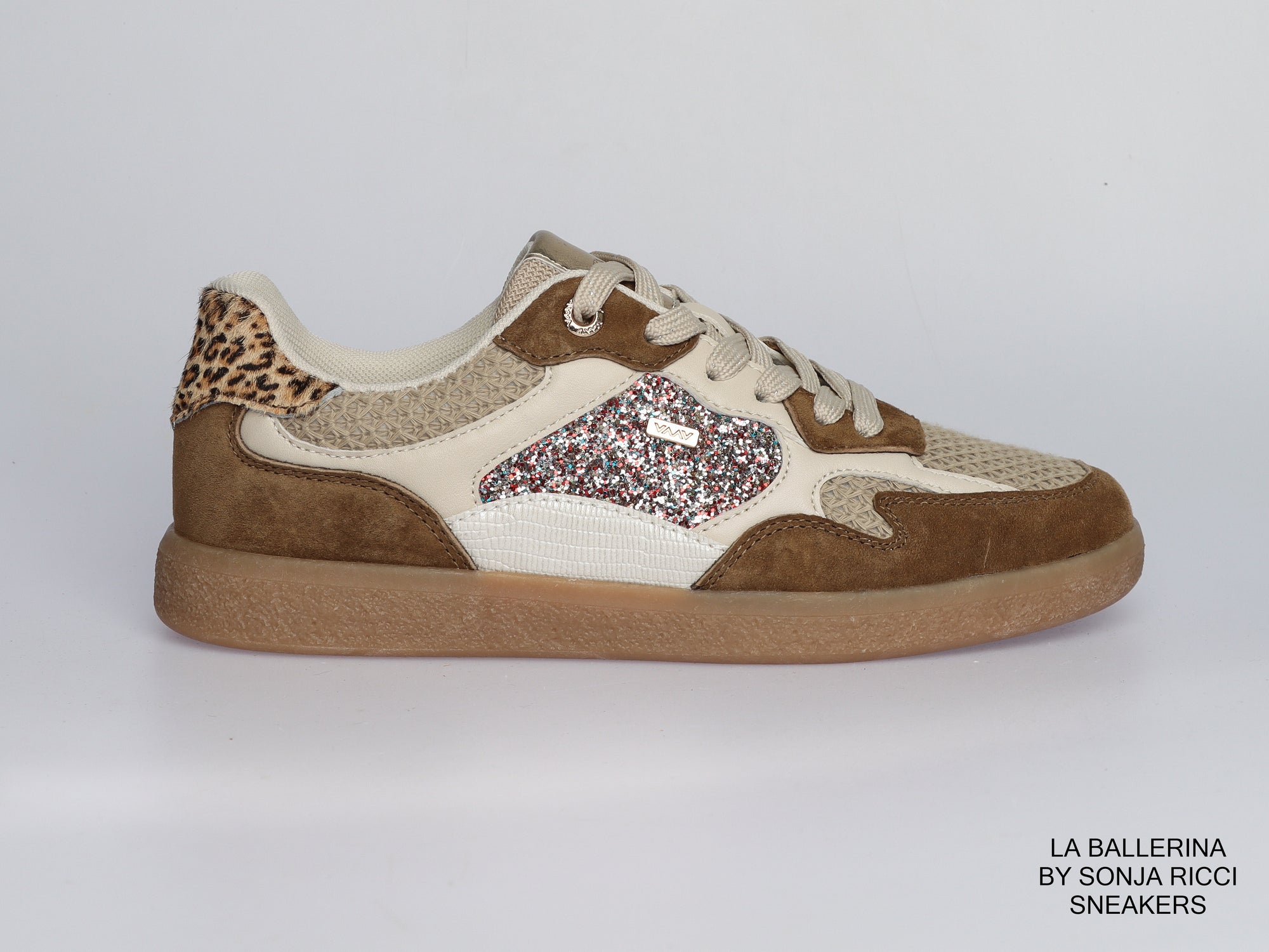 Damen Sneaker aus Veloursleder mit Glitzerdetails in Beige | LA BALLERINA | Art. W52392