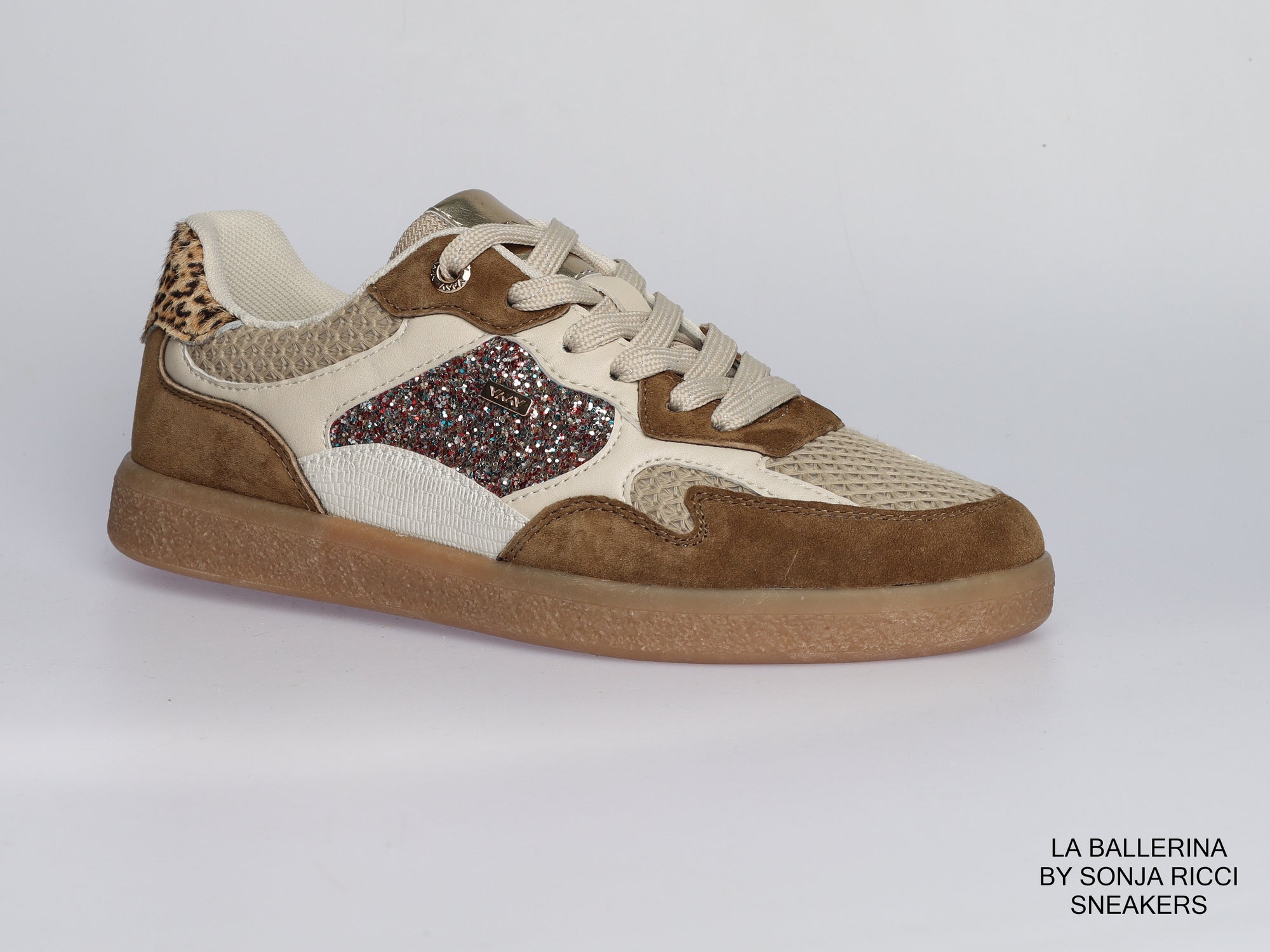 Damen Sneaker aus Veloursleder mit Glitzerdetails in Beige | LA BALLERINA | Art. W52392