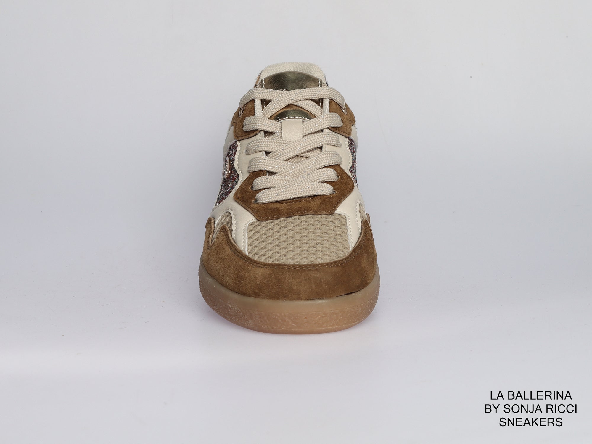 Damen Sneaker aus Veloursleder mit Glitzerdetails in Beige | LA BALLERINA | Art. W52392