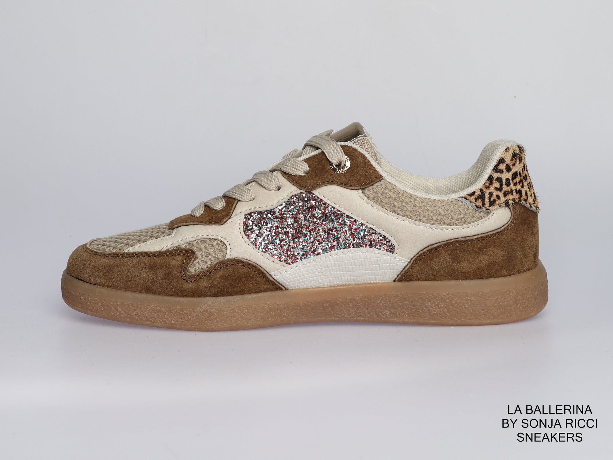 Damen Sneaker aus Veloursleder mit Glitzerdetails in Beige | LA BALLERINA | Art. W52392
