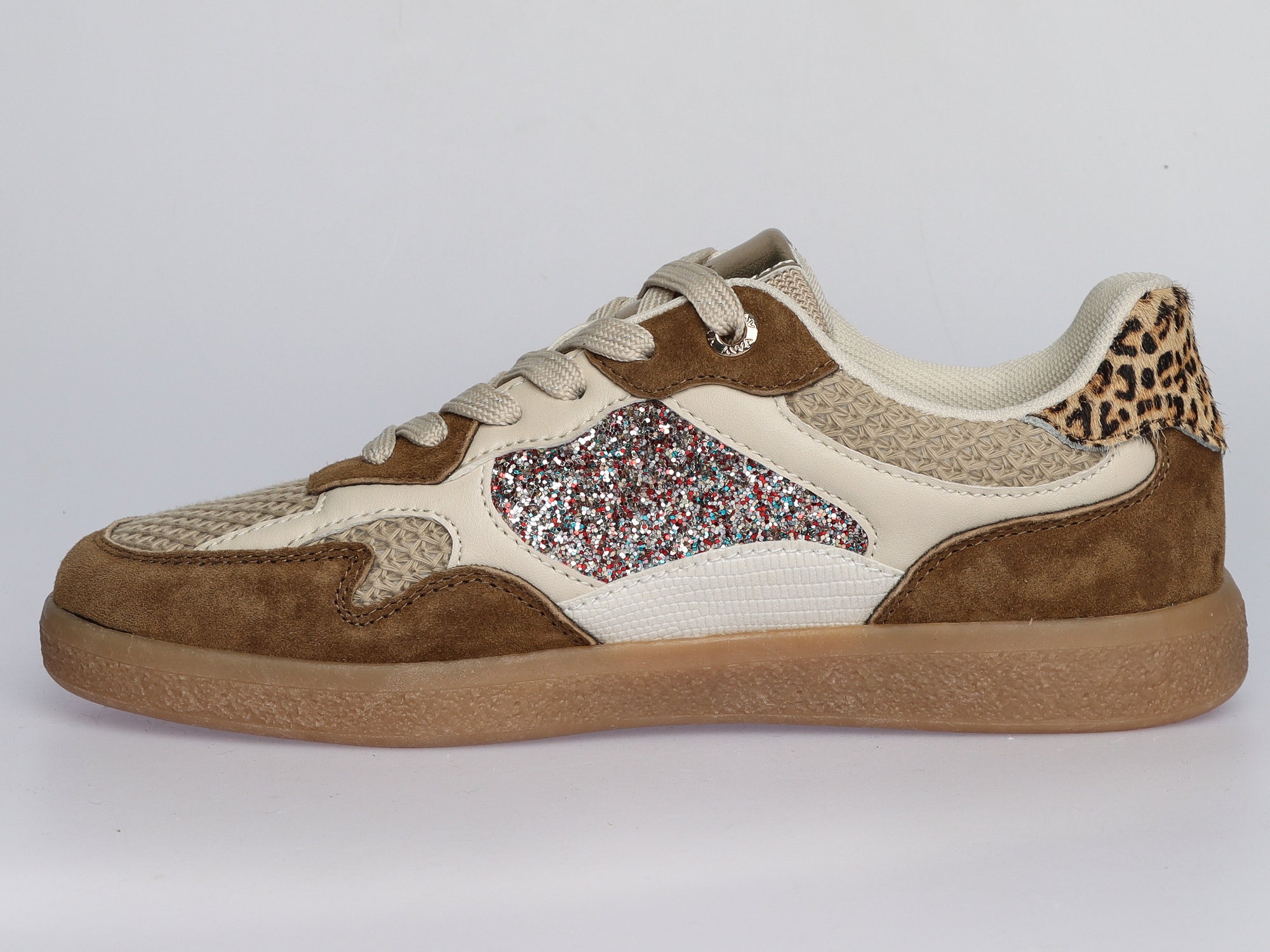 Damen Sneaker aus Veloursleder mit Glitzerdetails in Beige | LA BALLERINA | Art. W52392 - La Ballerina