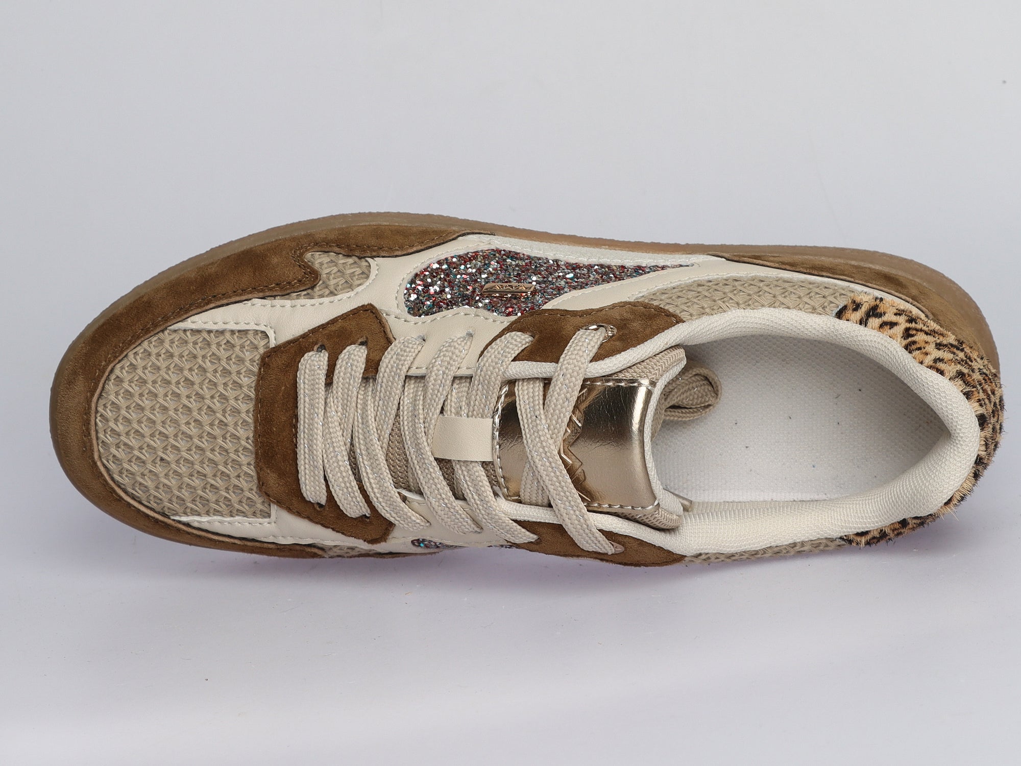 Damen Sneaker aus Veloursleder mit Glitzerdetails in Beige | LA BALLERINA | Art. W52392 - La Ballerina