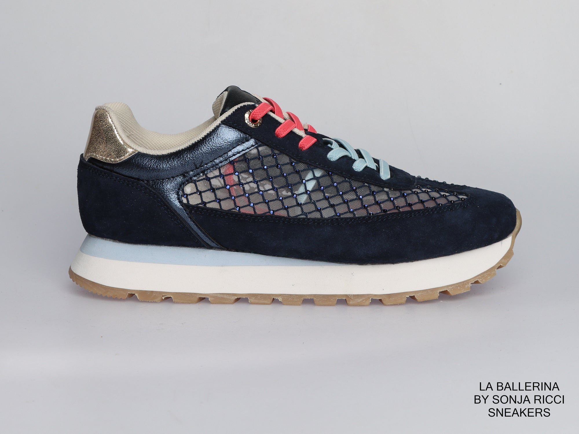 Damen Sneaker aus Veloursleder mit Mesh in Navy | LA BALLERINA | Art. W52393