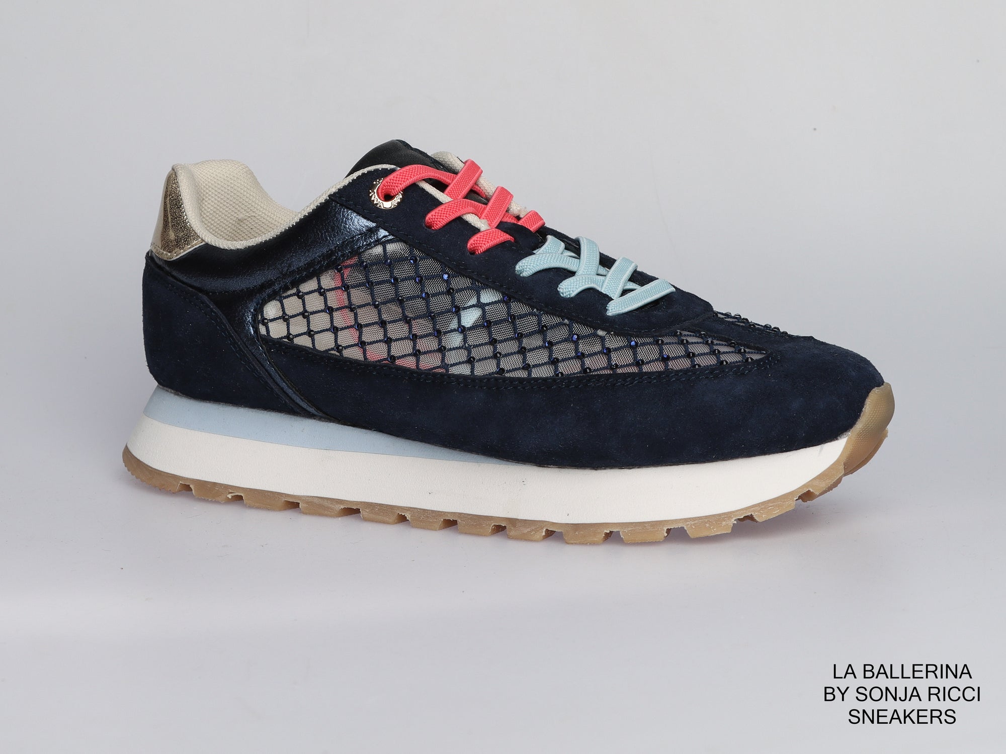Damen Sneaker aus Veloursleder mit Mesh in Navy | LA BALLERINA | Art. W52393