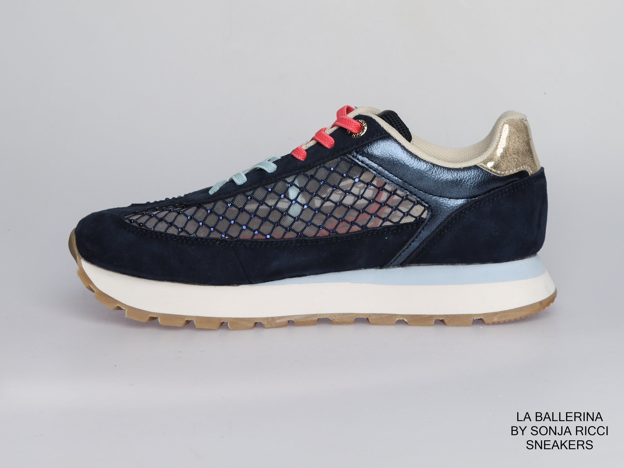 Damen Sneaker aus Veloursleder mit Mesh in Navy | LA BALLERINA | Art. W52393
