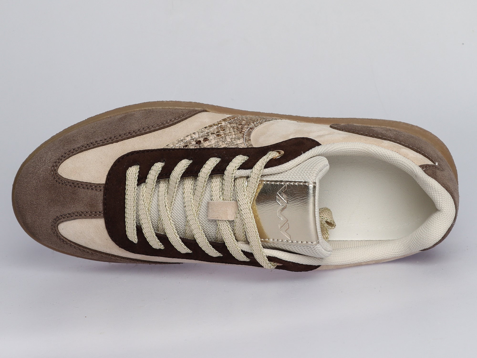 Damen Sneaker aus Veloursleder mit Metallic-Leder in Taupe | LA BALLERINA | Art. W26035 - La Ballerina