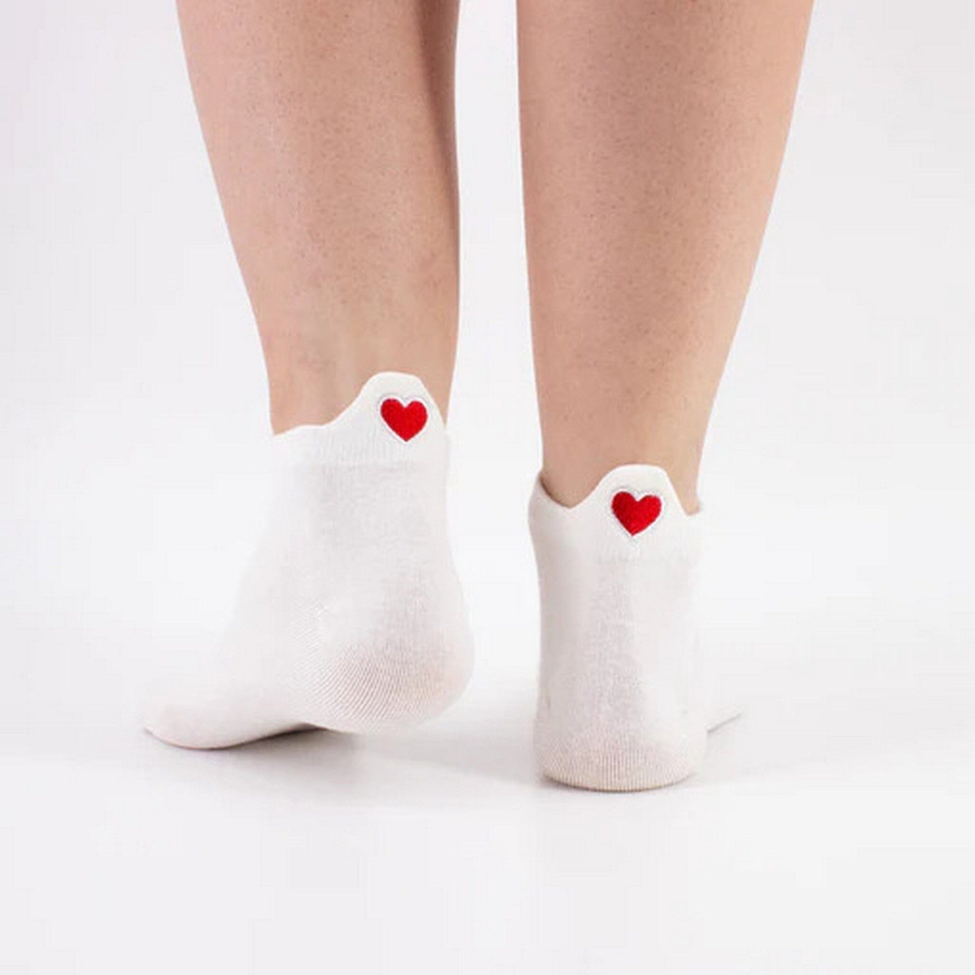 Sneakersocken für Damen | Rote Herz-Socken (5er-Set) - La Ballerina